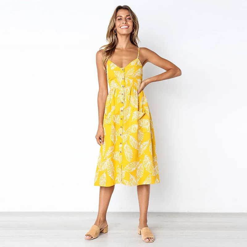 VenusFox Sleeveless Sexy Boho Midi Dress