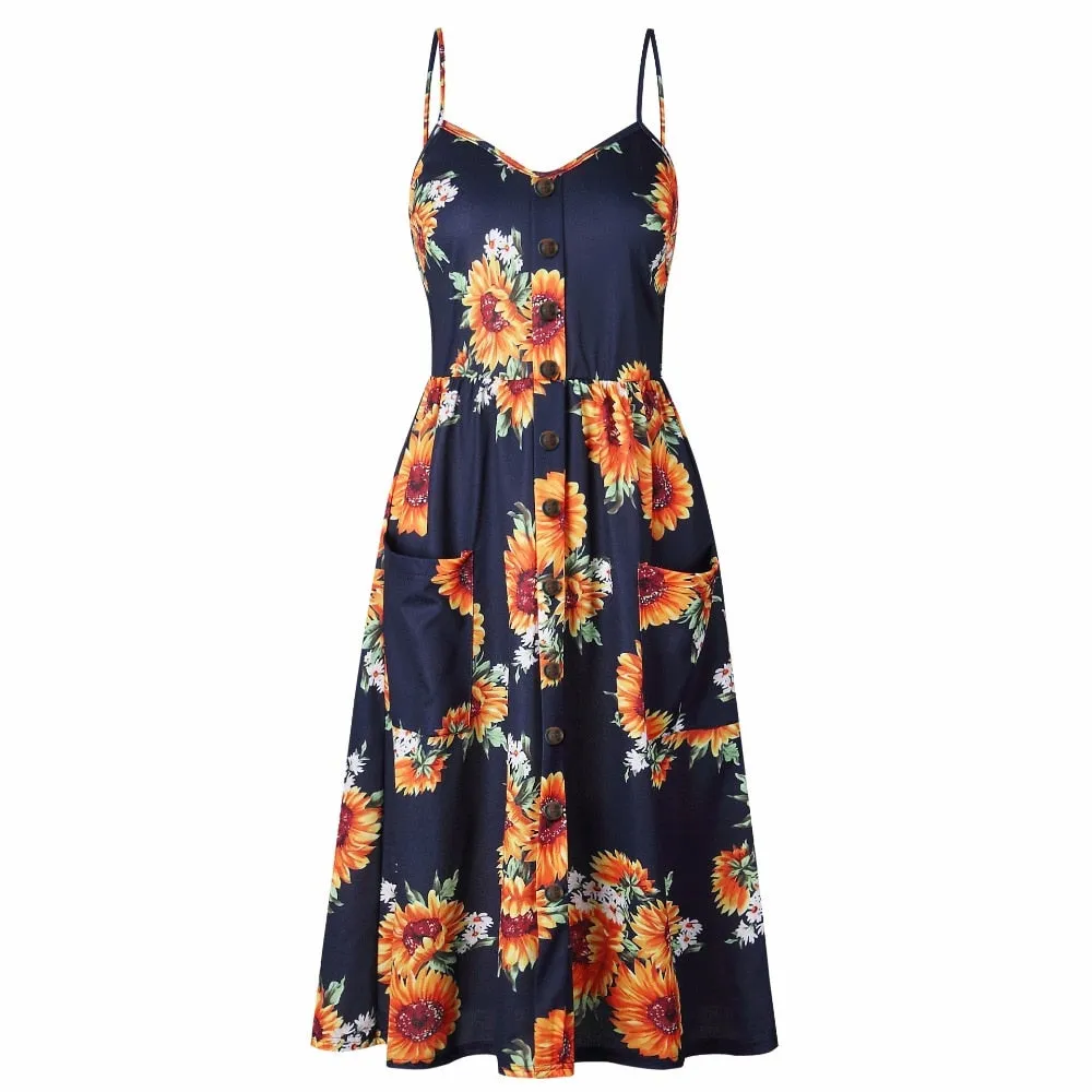 VenusFox Sleeveless Sexy Boho Midi Dress
