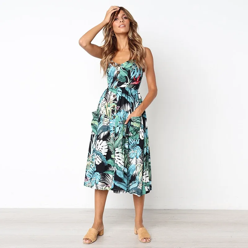 VenusFox Sleeveless Sexy Boho Midi Dress