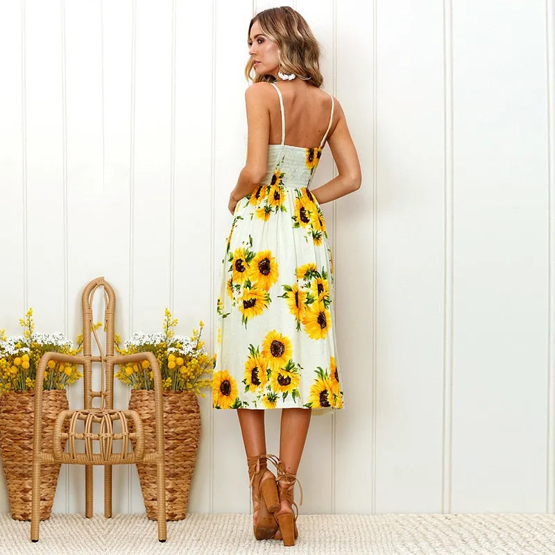 VenusFox Sleeveless Sexy Boho Midi Dress
