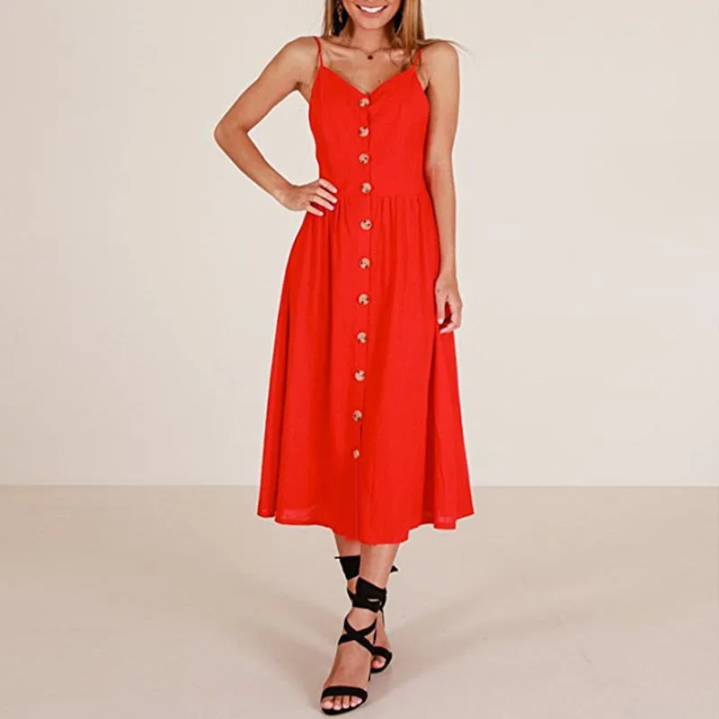 VenusFox Sleeveless Sexy Boho Midi Dress