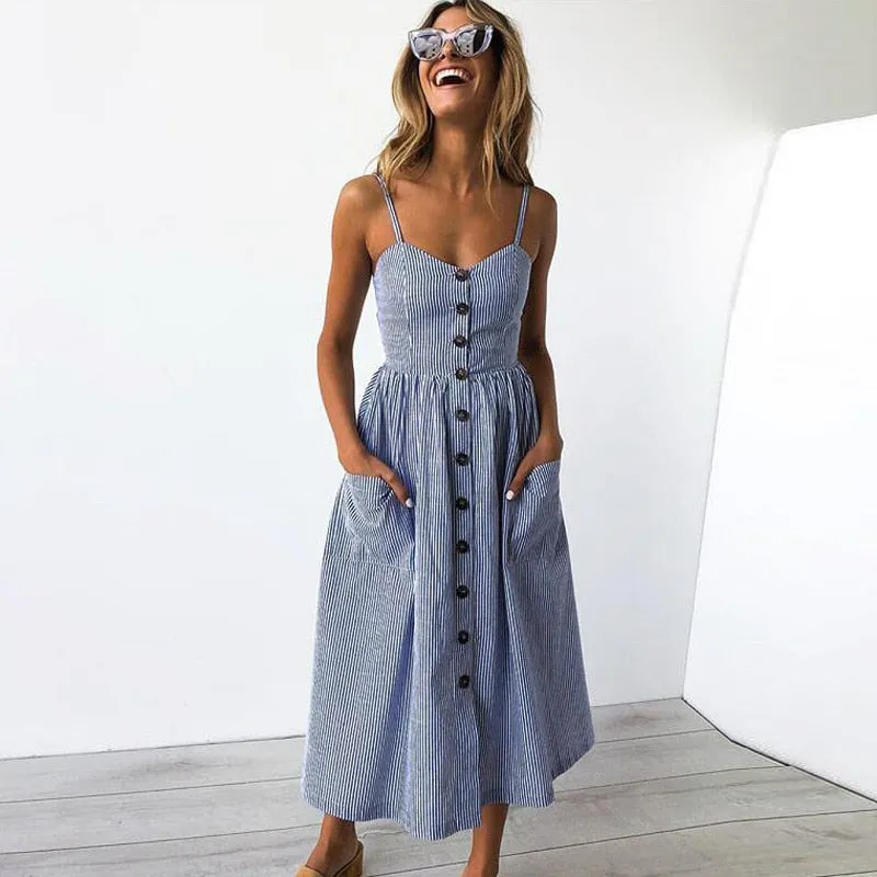 VenusFox Sleeveless Sexy Boho Midi Dress