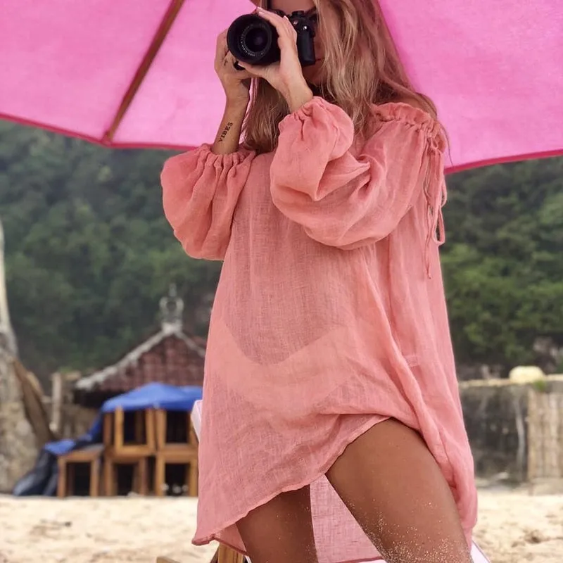 VenusFox Women Bikini Cover Up Swimwear Summer Beach Wear Off Shoulder Blouse Dress Swimming Bathing Beach Beachwear High Waist Push Up