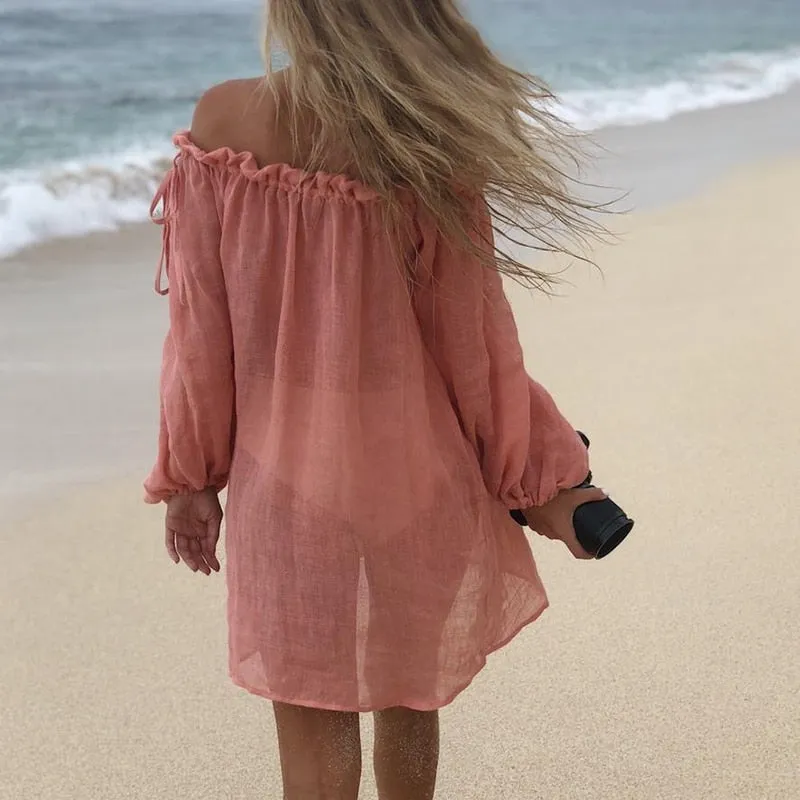 VenusFox Women Bikini Cover Up Swimwear Summer Beach Wear Off Shoulder Blouse Dress Swimming Bathing Beach Beachwear High Waist Push Up