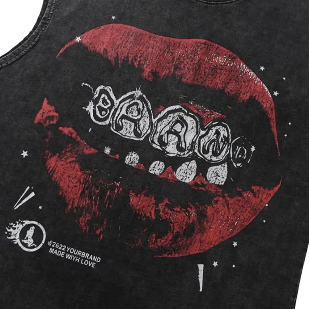 Vintage Lip Print Washed Tank Top