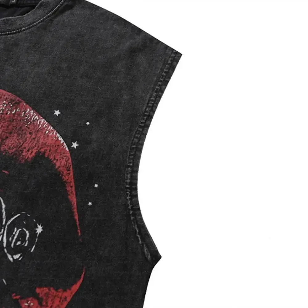 Vintage Lip Print Washed Tank Top