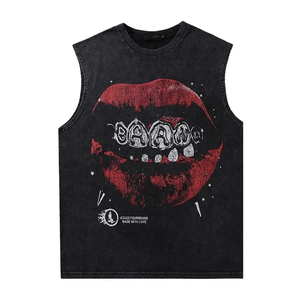 Vintage Lip Print Washed Tank Top