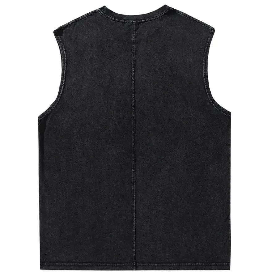 Vintage Lip Print Washed Tank Top