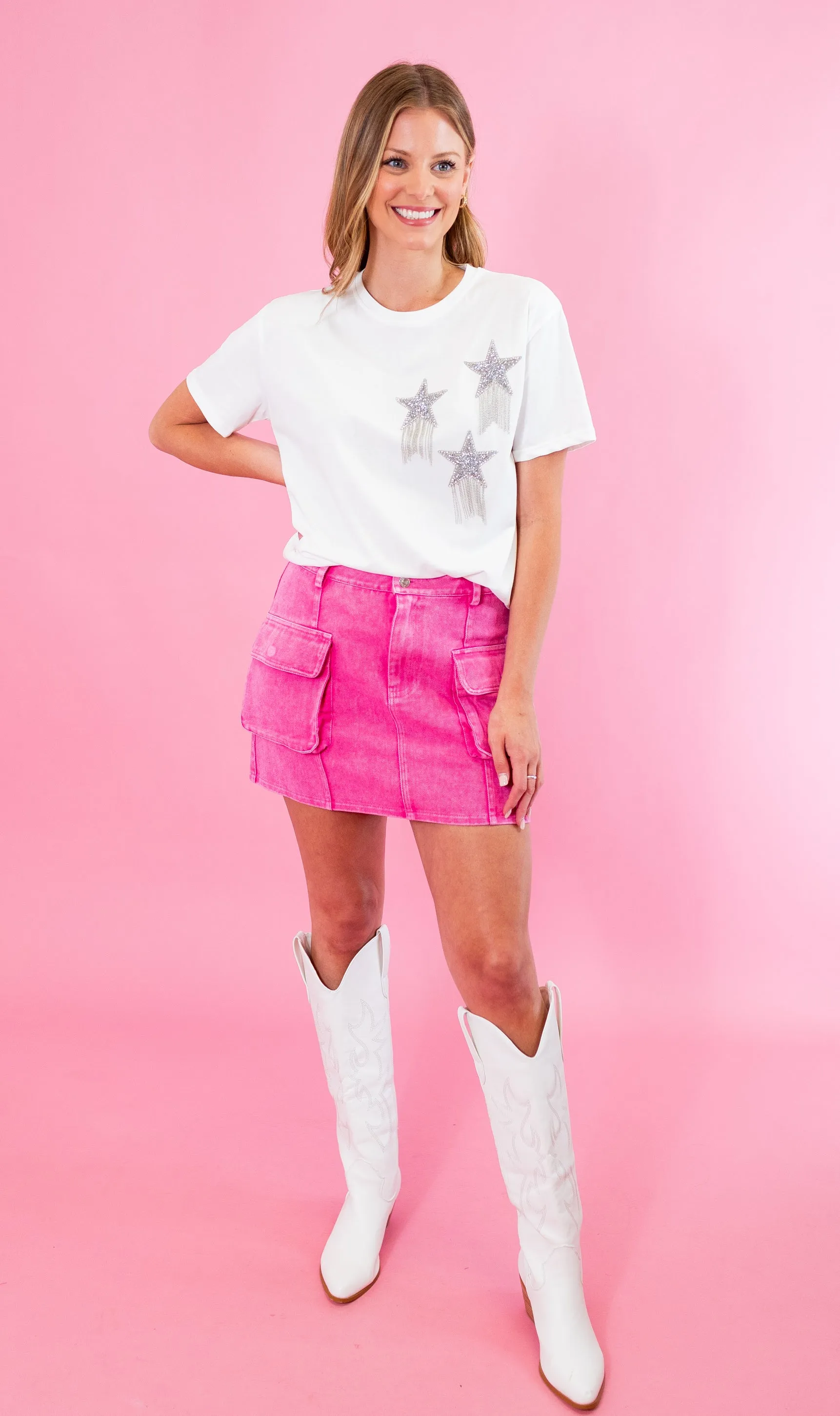 Washed Cargo Mini Skirt - Pink