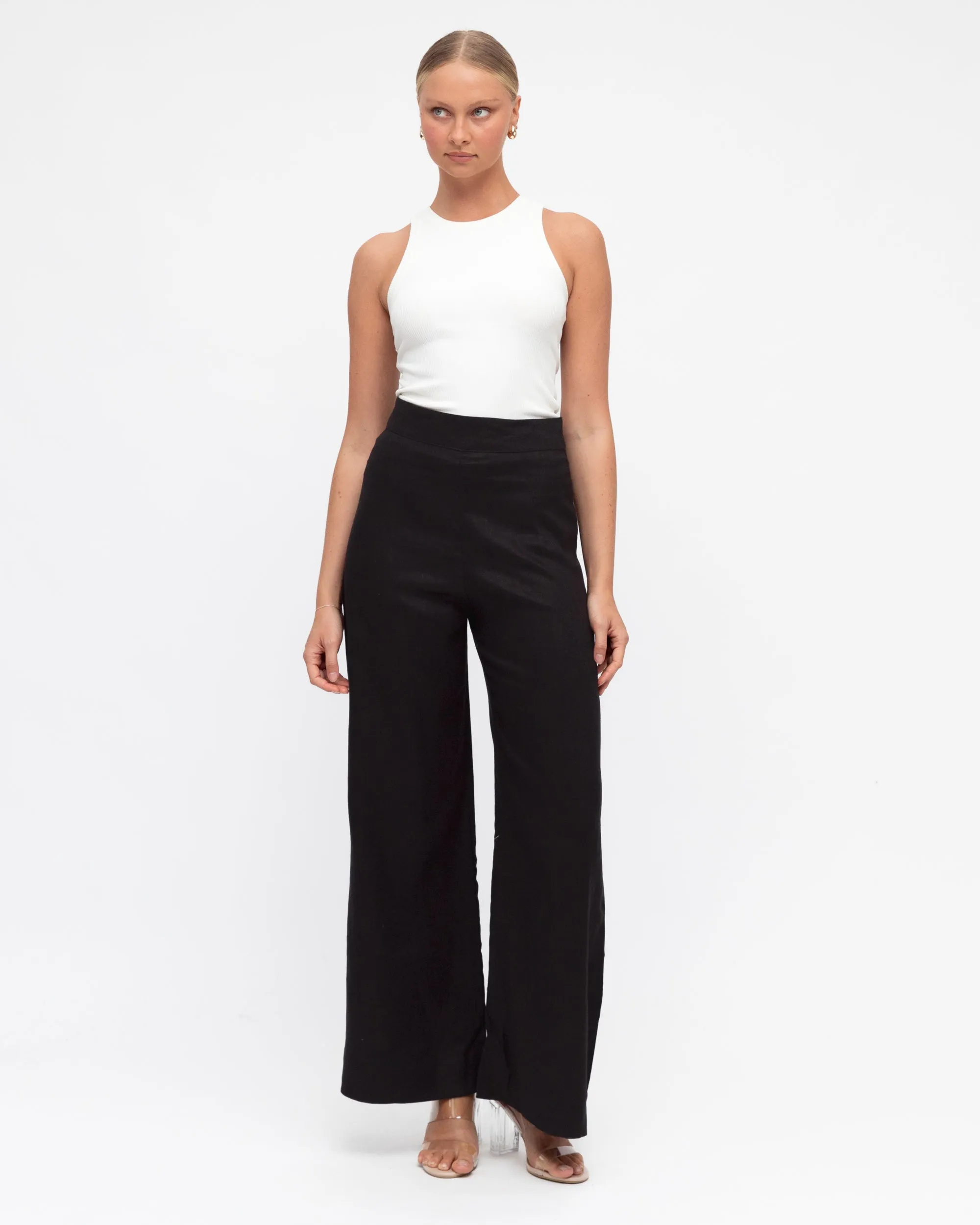 White Closet - Verana Linen Pants - Black