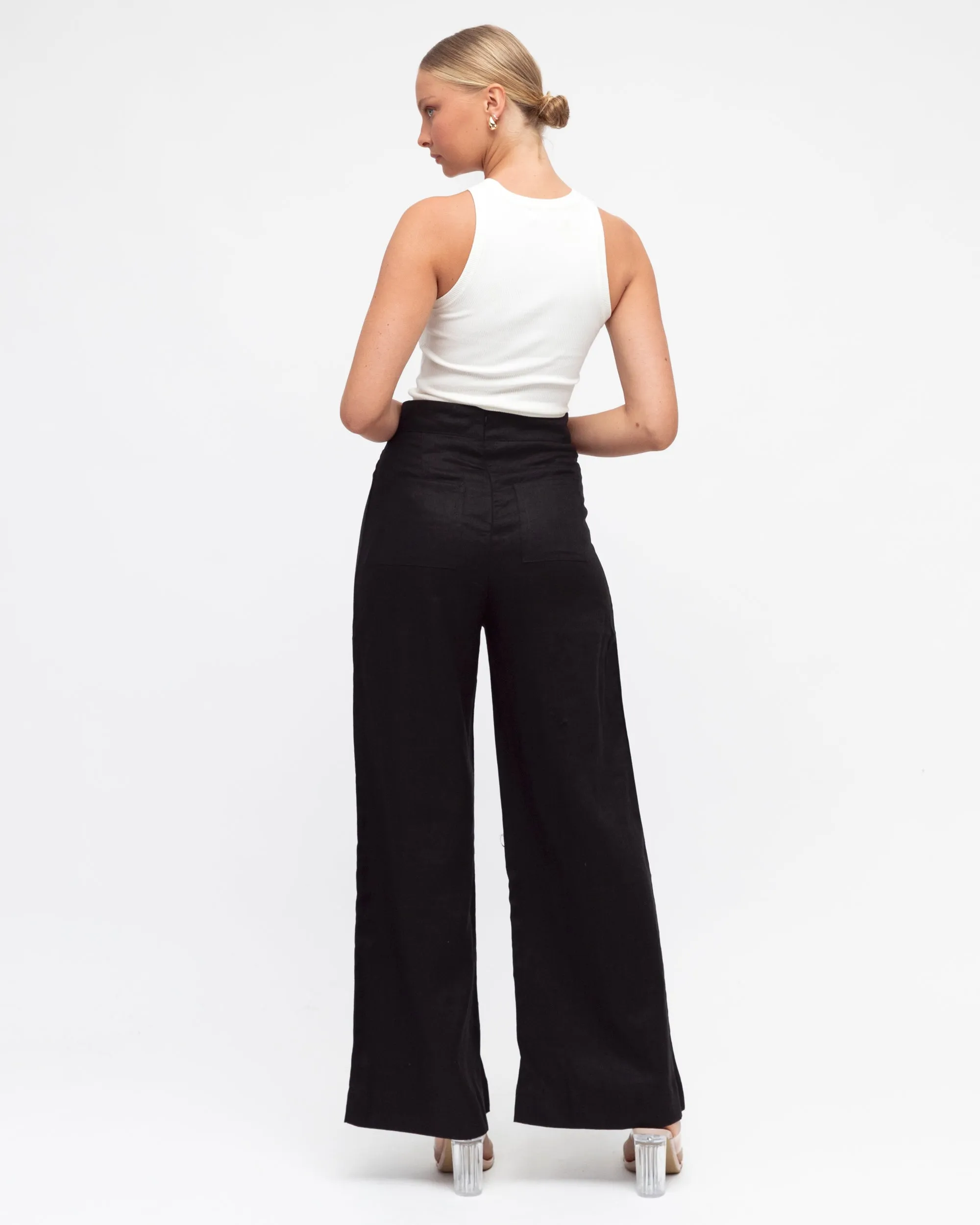 White Closet - Verana Linen Pants - Black