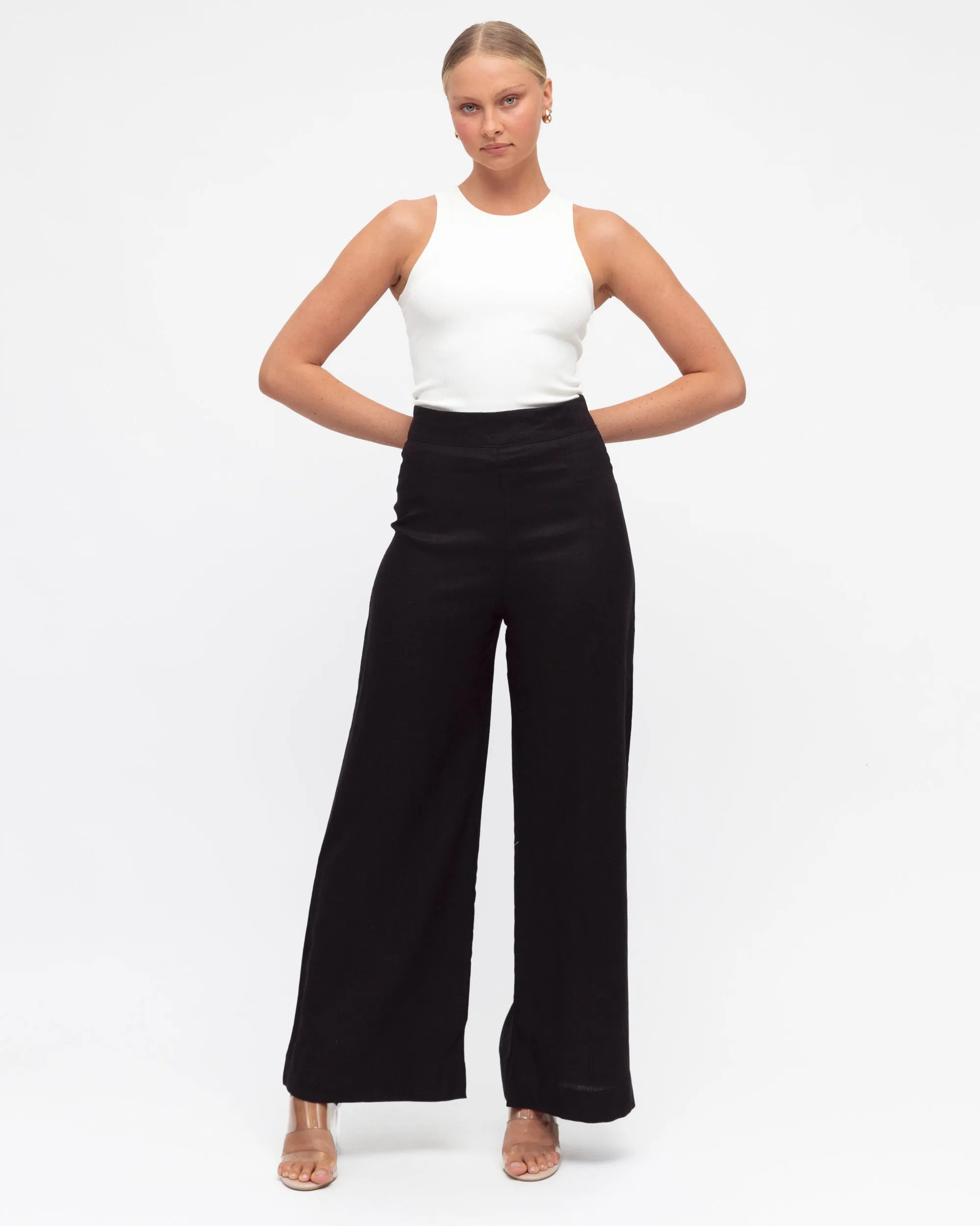White Closet - Verana Linen Pants - Black