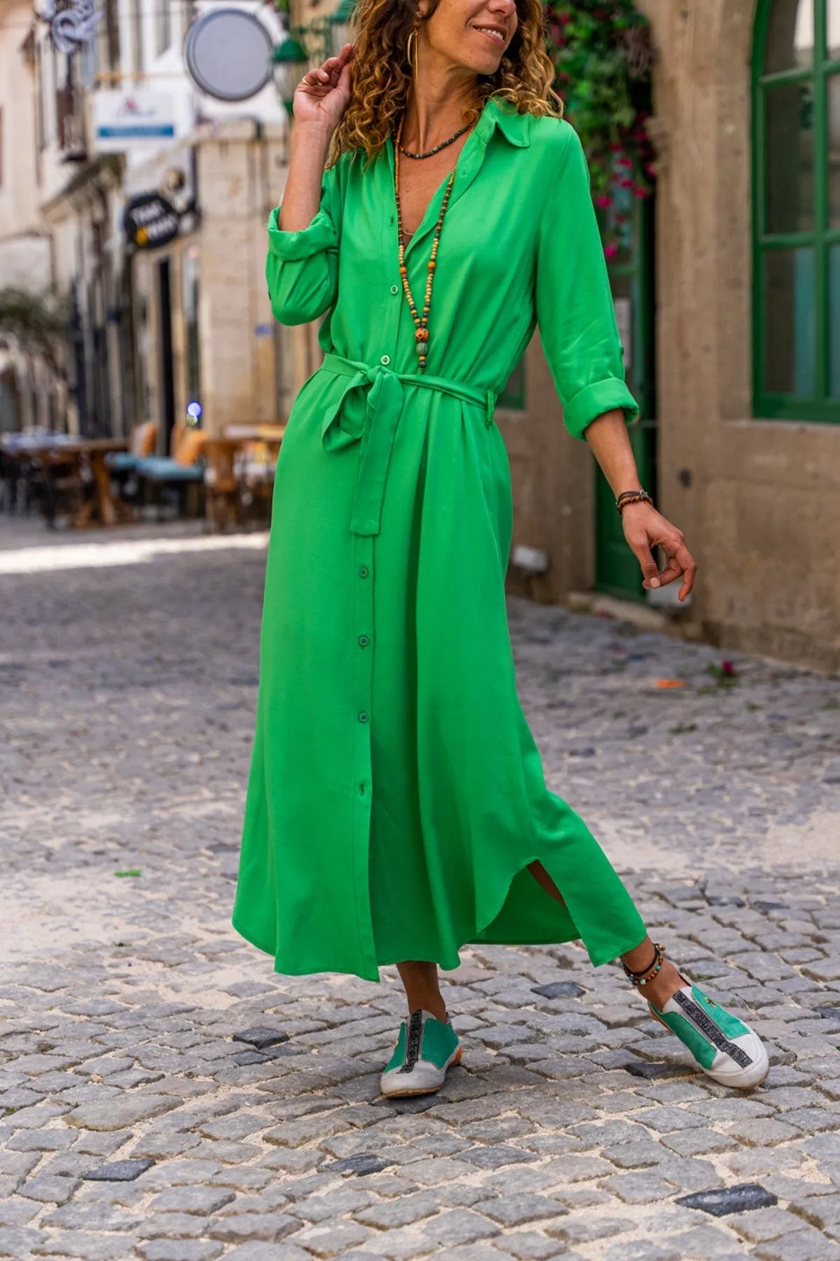 White Self Belted Buttoned Long Shirt Dress,Maxi Dress,Long Sleeve Dress-Boho Wear Womens Dress-Attractive Casual Dress,Vintage Dress