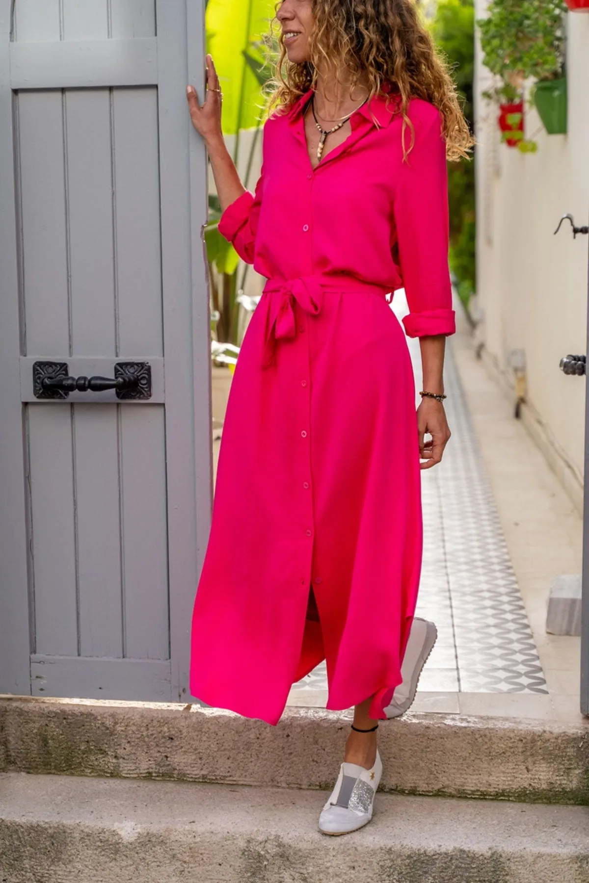 White Self Belted Buttoned Long Shirt Dress,Maxi Dress,Long Sleeve Dress-Boho Wear Womens Dress-Attractive Casual Dress,Vintage Dress