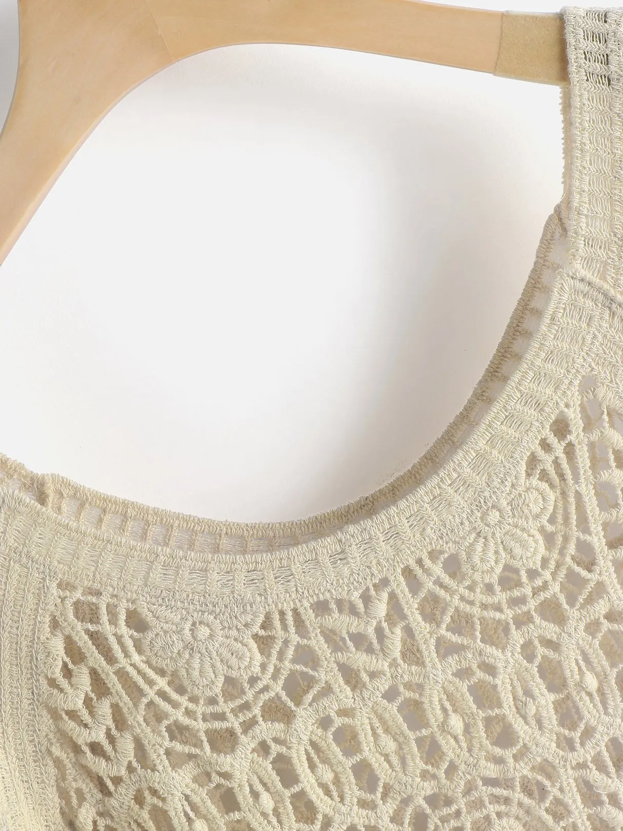 Wholesale Beige Round Neck Short Sleeve Tiered Hollow Beachwear