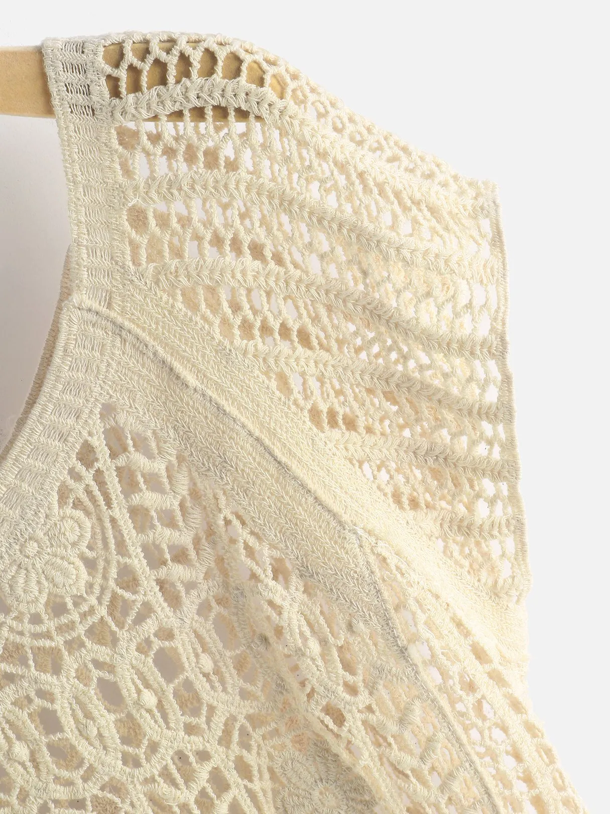 Wholesale Beige Round Neck Short Sleeve Tiered Hollow Beachwear