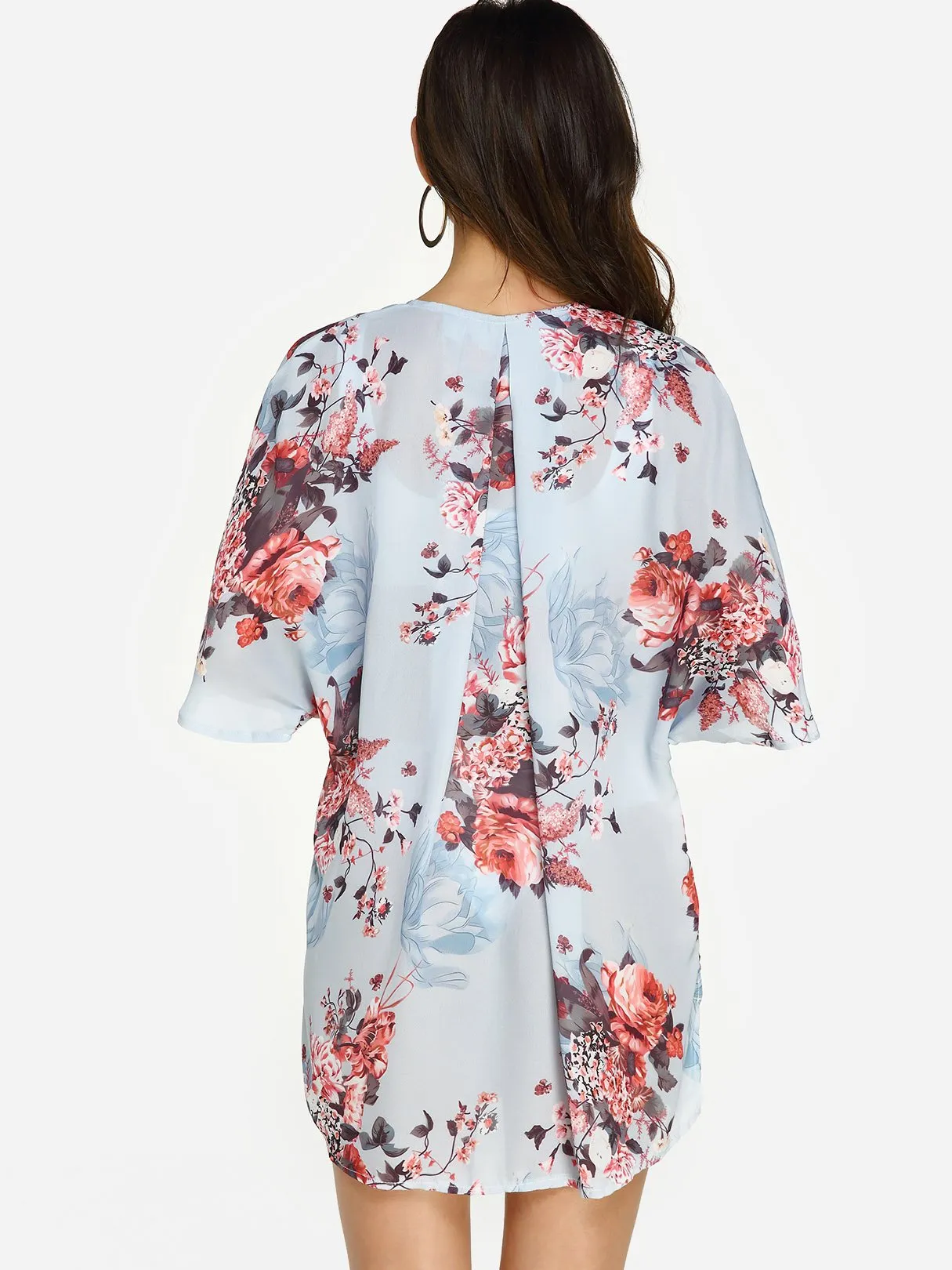 Wholesale Half Sleeve Floral Print Bathing Suit Cover Ups