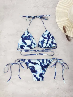 Wholesale Halter Sleeveless Floral Print Two Pieces Bikini