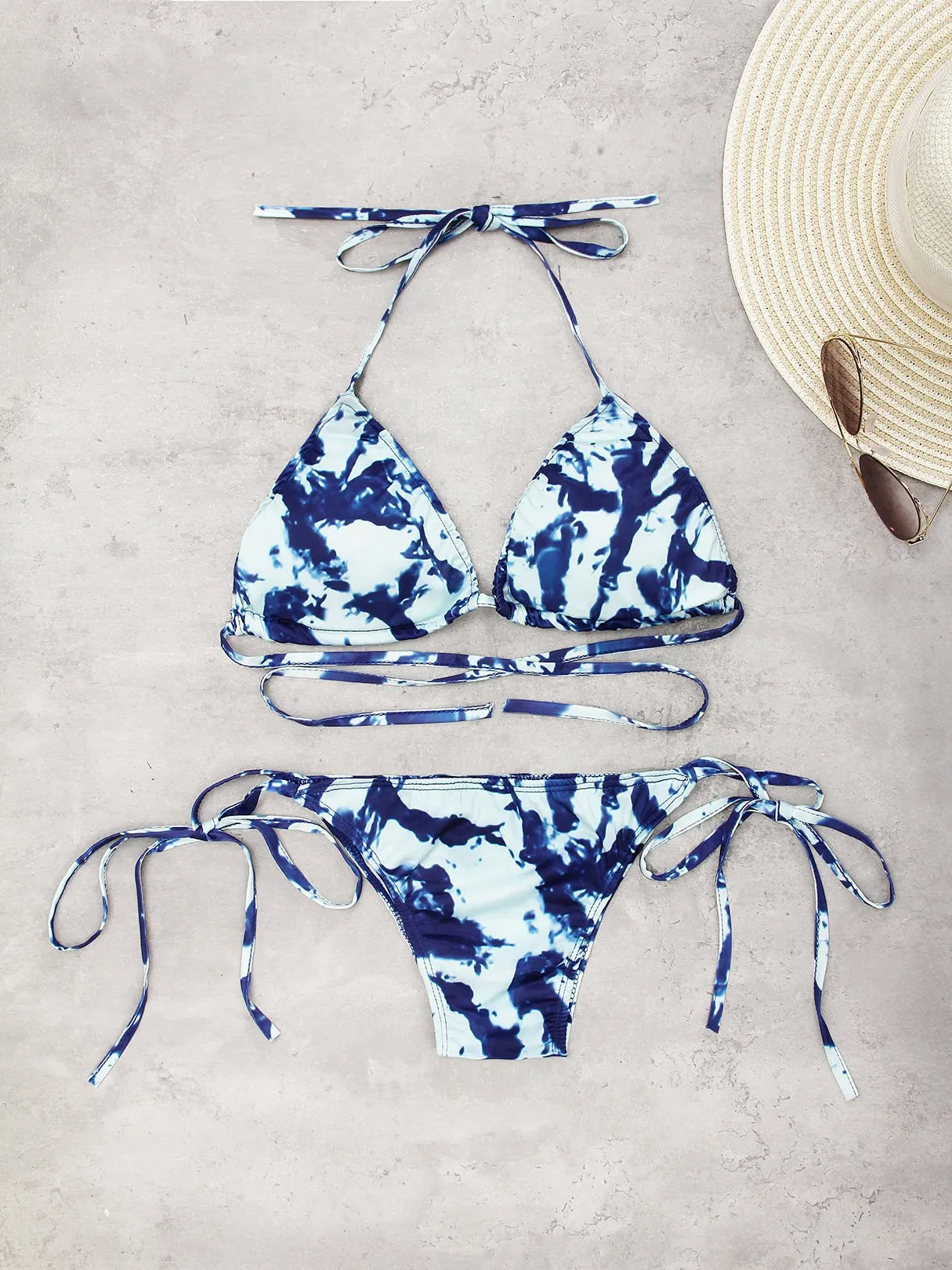 Wholesale Halter Sleeveless Floral Print Two Pieces Bikini