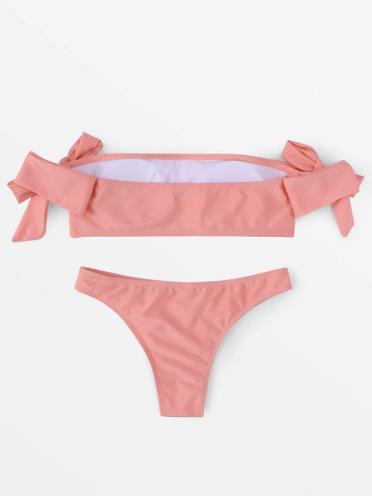 Wholesale Pink Off The Shoulder Sleeveless Plain Bowknot Two Piece Bikinis