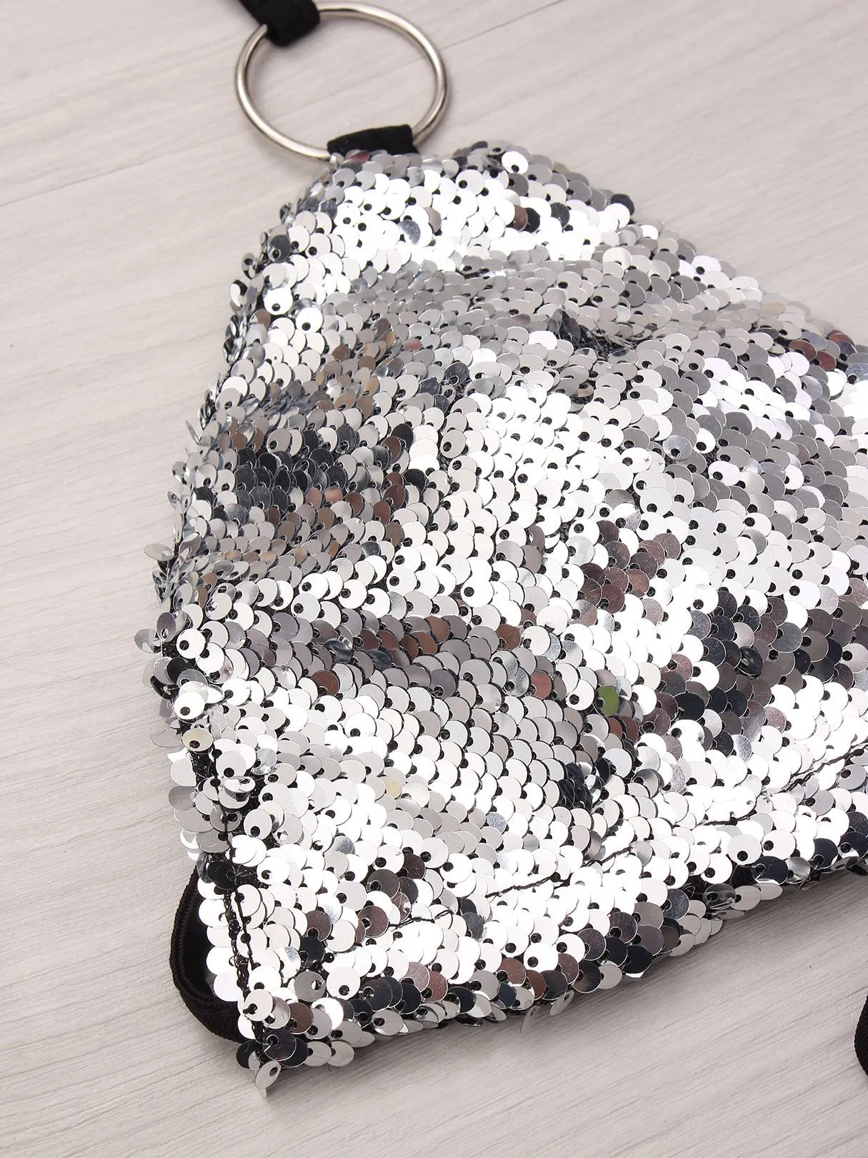 Wholesale Silver Halter Sequins Embellished Sleeveless Bikinis