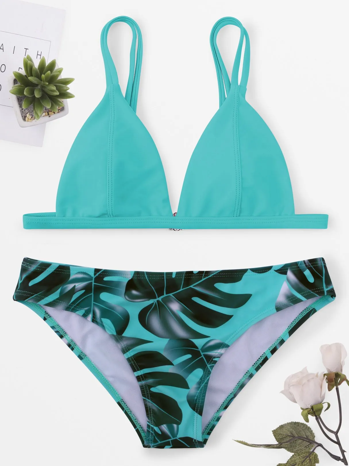 Wholesale Sleeveless Floral Print Two Piece Bikini
