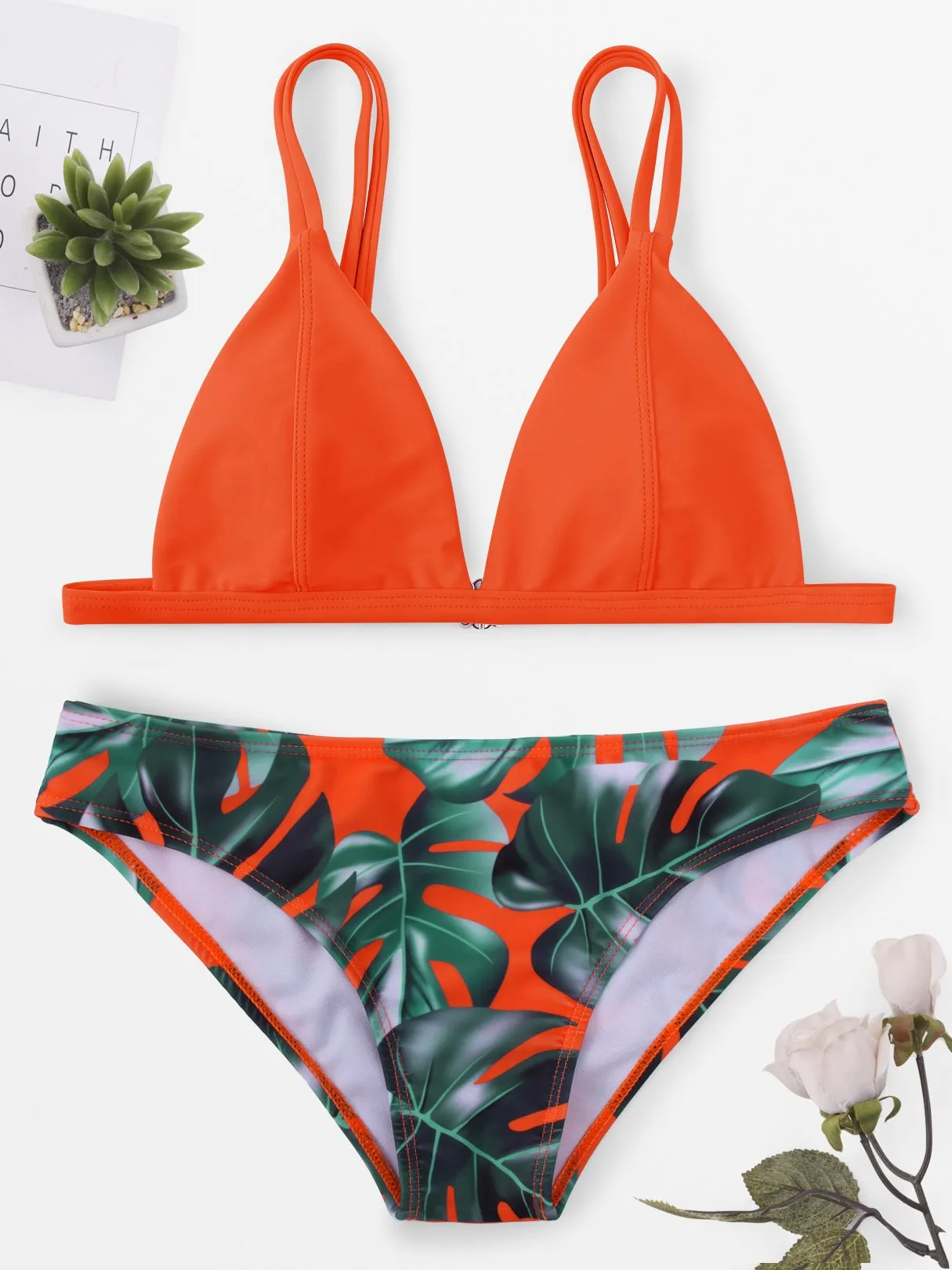 Wholesale Sleeveless Floral Print Two Piece Bikini