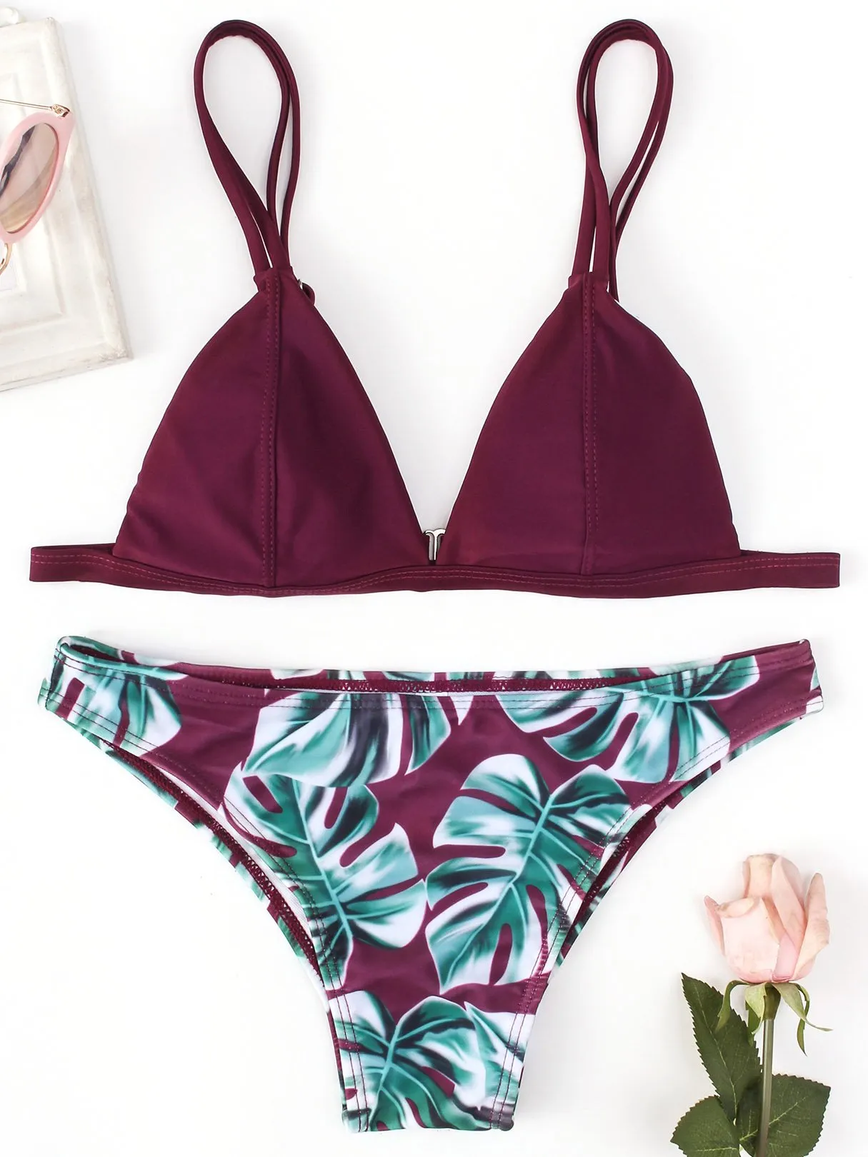 Wholesale Sleeveless Floral Print Two Piece Bikini