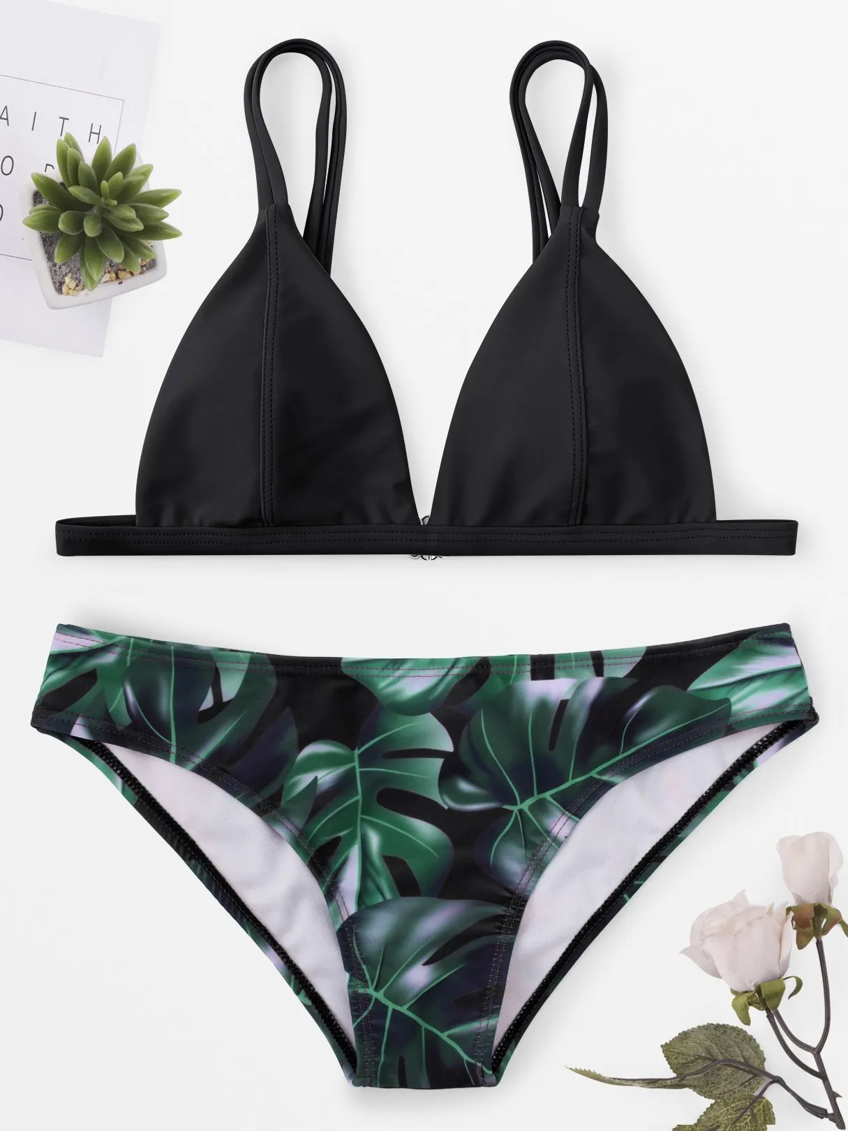 Wholesale Sleeveless Floral Print Two Piece Bikini