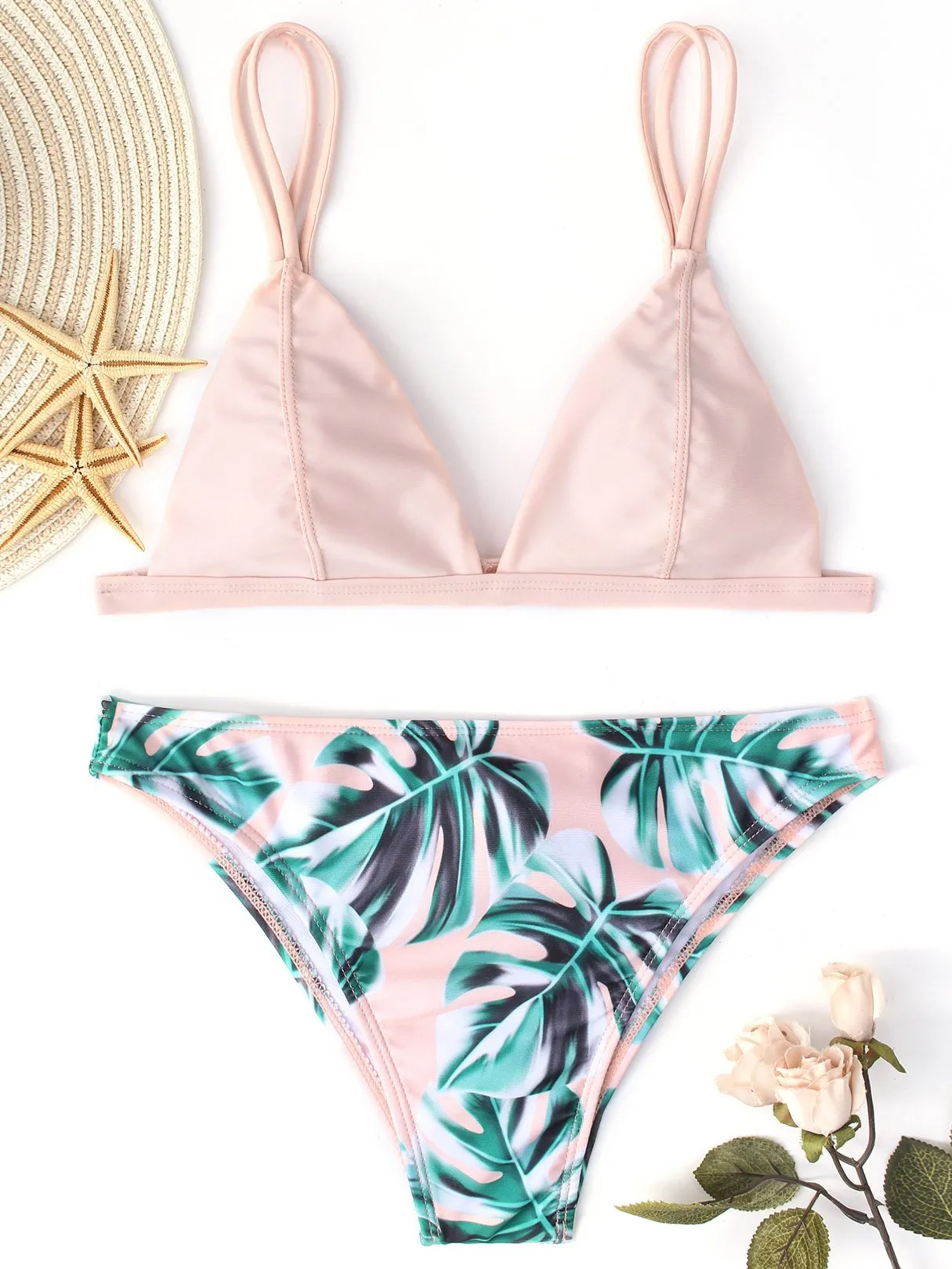 Wholesale Sleeveless Floral Print Two Piece Bikini