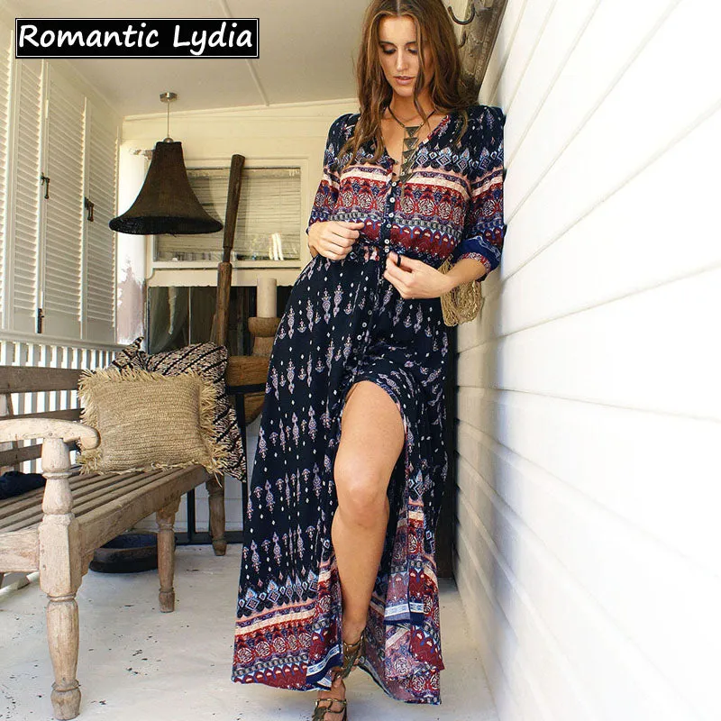 Women Long Party Dress Maxi Floor Length Casual Split Retro Summer Dresses 2018 Boho Bohemian Vestidos Plus Size