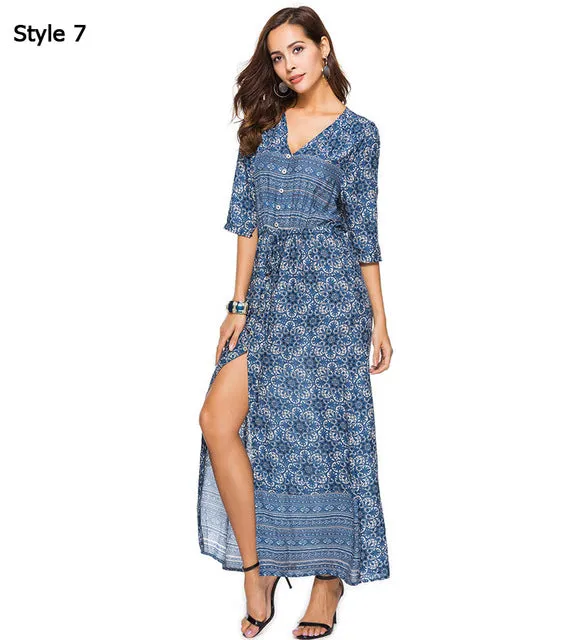 Women Long Party Dress Maxi Floor Length Casual Split Retro Summer Dresses 2018 Boho Bohemian Vestidos Plus Size