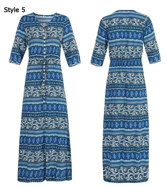 Women Long Party Dress Maxi Floor Length Casual Split Retro Summer Dresses 2018 Boho Bohemian Vestidos Plus Size