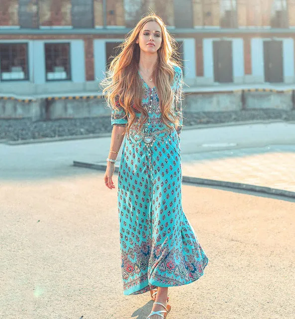 Women Long Party Dress Maxi Floor Length Casual Split Retro Summer Dresses 2018 Boho Bohemian Vestidos Plus Size