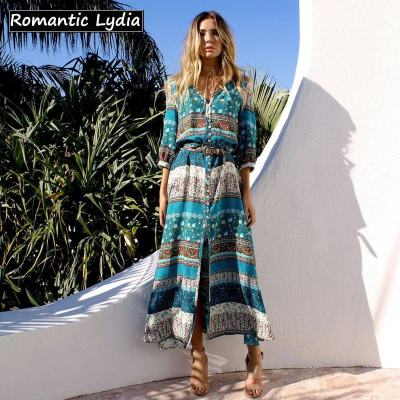 Women Long Party Dress Maxi Floor Length Casual Split Retro Summer Dresses 2018 Boho Bohemian Vestidos Plus Size