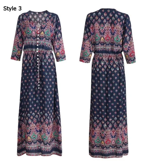 Women Long Party Dress Maxi Floor Length Casual Split Retro Summer Dresses 2018 Boho Bohemian Vestidos Plus Size