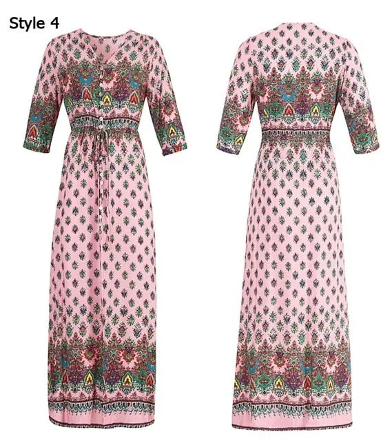 Women Long Party Dress Maxi Floor Length Casual Split Retro Summer Dresses 2018 Boho Bohemian Vestidos Plus Size