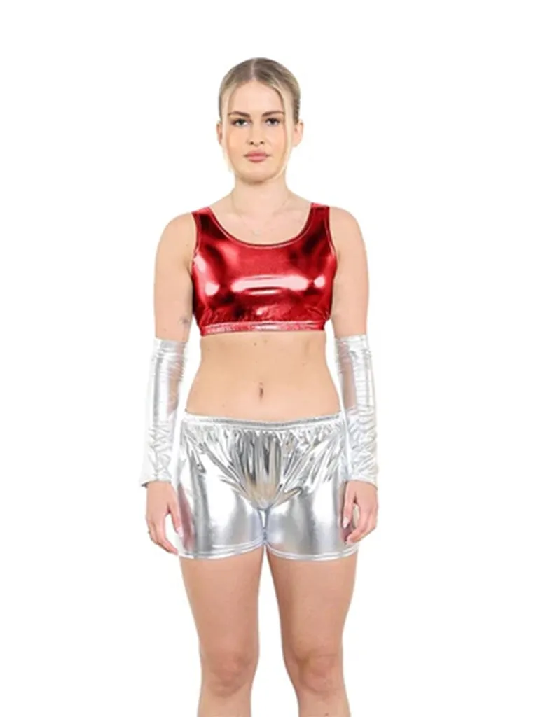 Women Shiny Metallic Crop Top