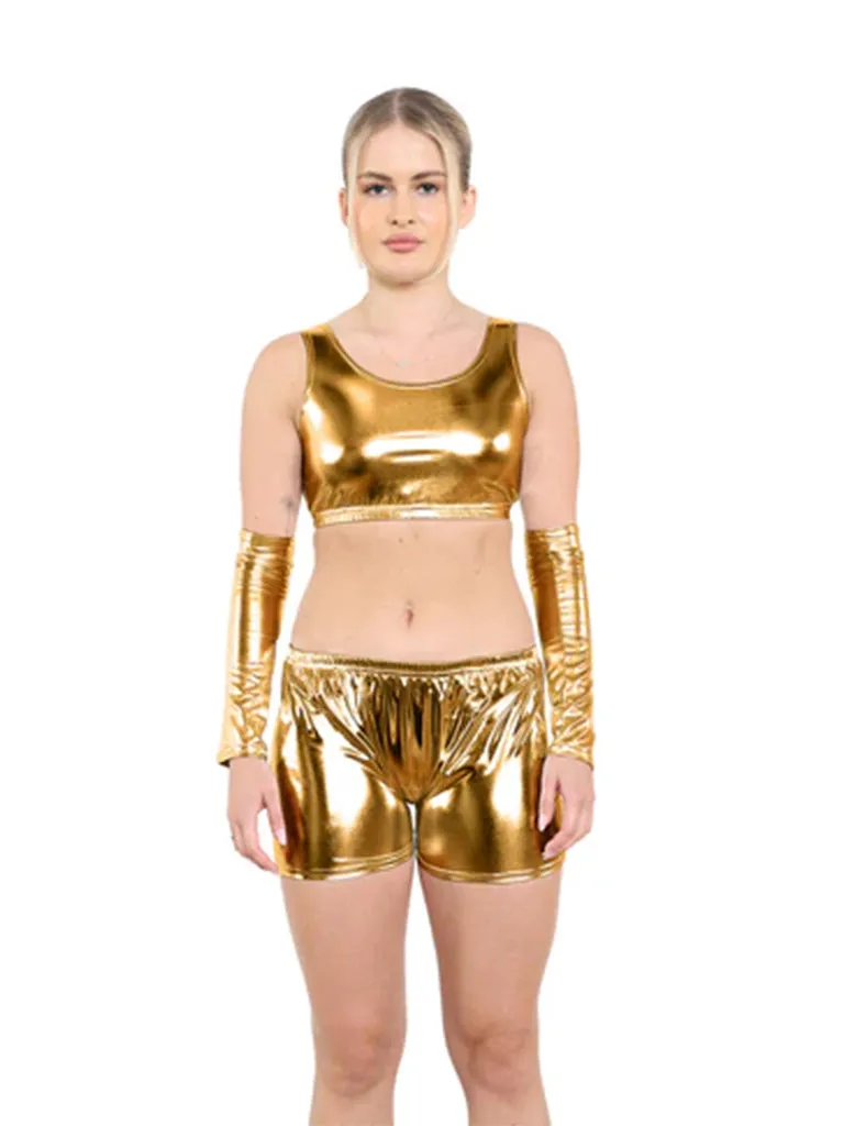 Women Shiny Metallic Crop Top