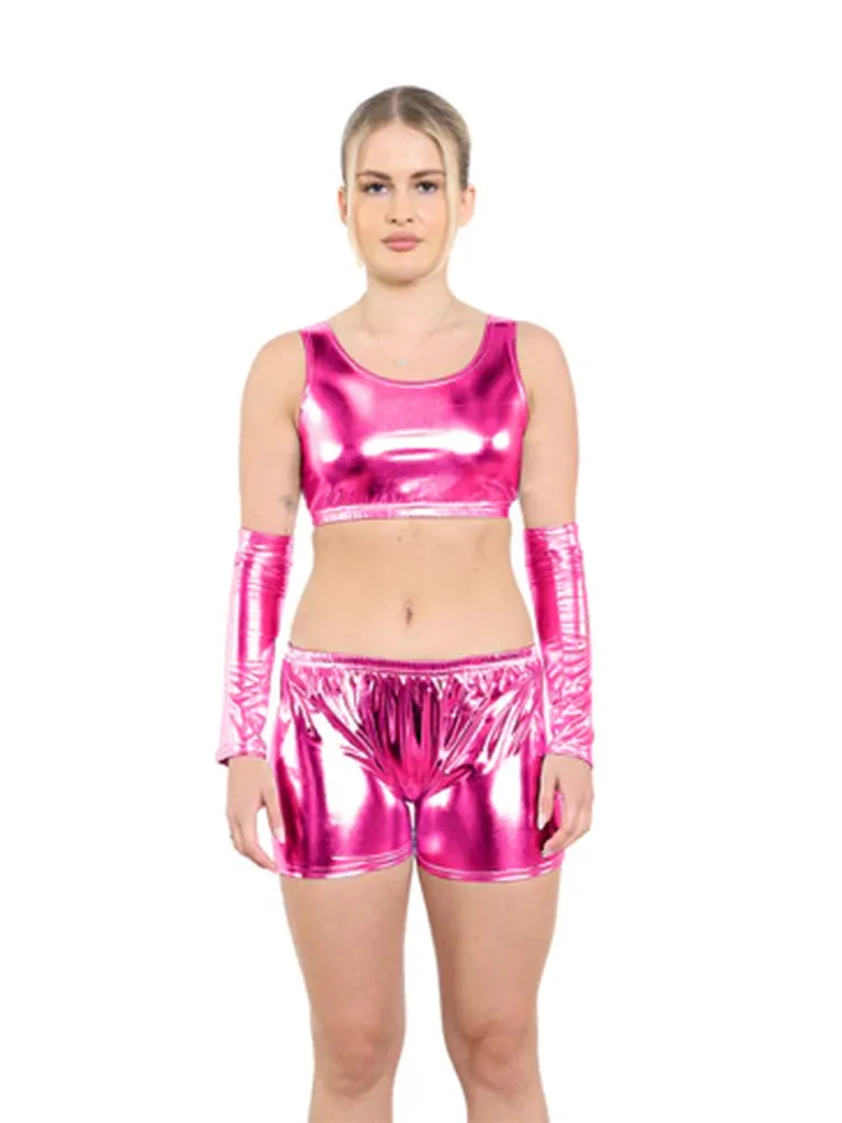 Women Shiny Metallic Crop Top