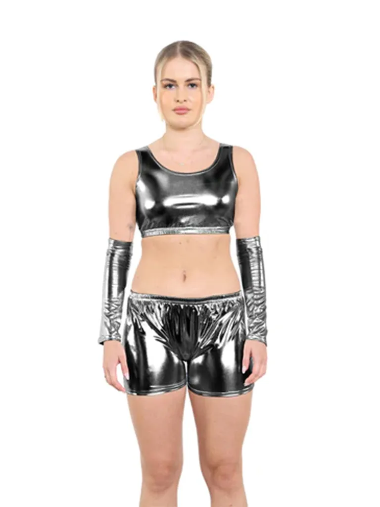 Women Shiny Metallic Crop Top