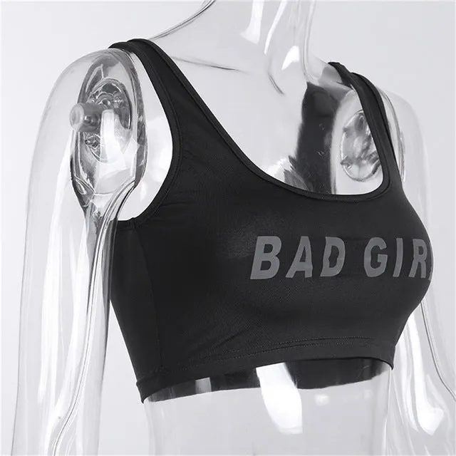 Women Summer Vest Top Letter Printed Sport Fitness U-Neck Sleeveless Tops 3M reflection Crop Top