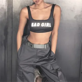 Women Summer Vest Top Letter Printed Sport Fitness U-Neck Sleeveless Tops 3M reflection Crop Top