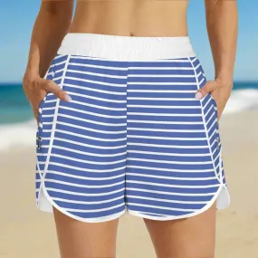 Women's Blue Beach Stripe Board Shorts - Lined, Pockets