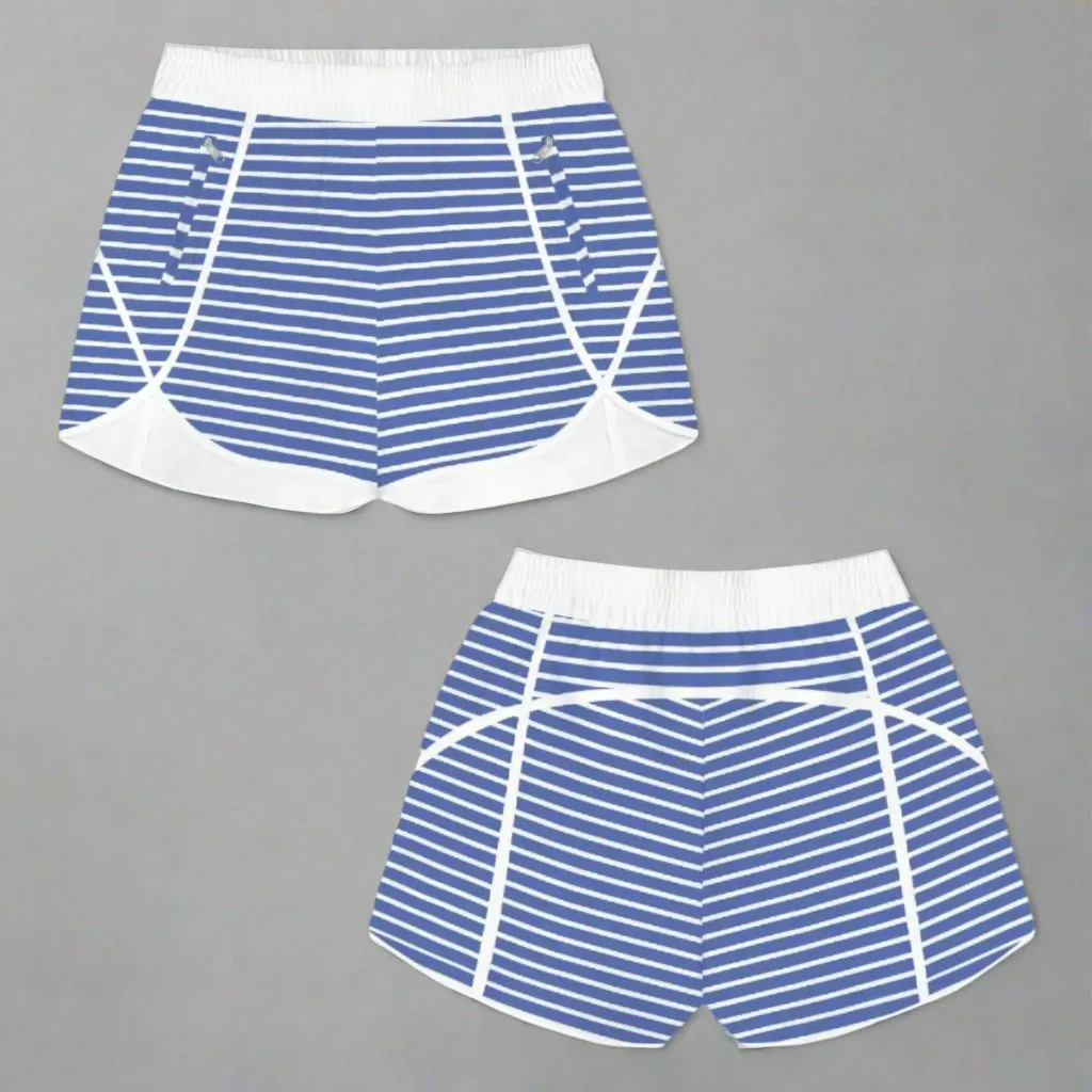 Women's Blue Beach Stripe Board Shorts - Lined, Pockets