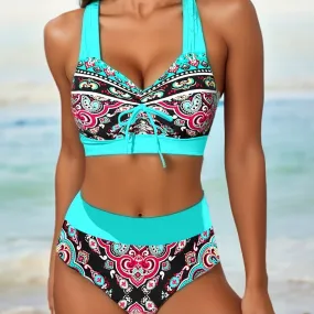 Women’s Boho Halter Neck High Waist Bikini