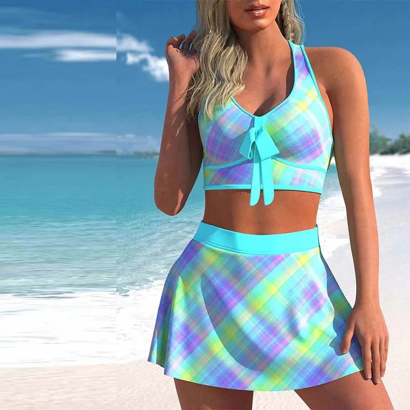 Women’s Halter Neck Two Piece Swimsuit with Skirt
