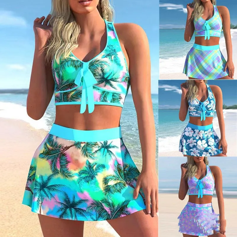 Women’s Halter Neck Two Piece Swimsuit with Skirt