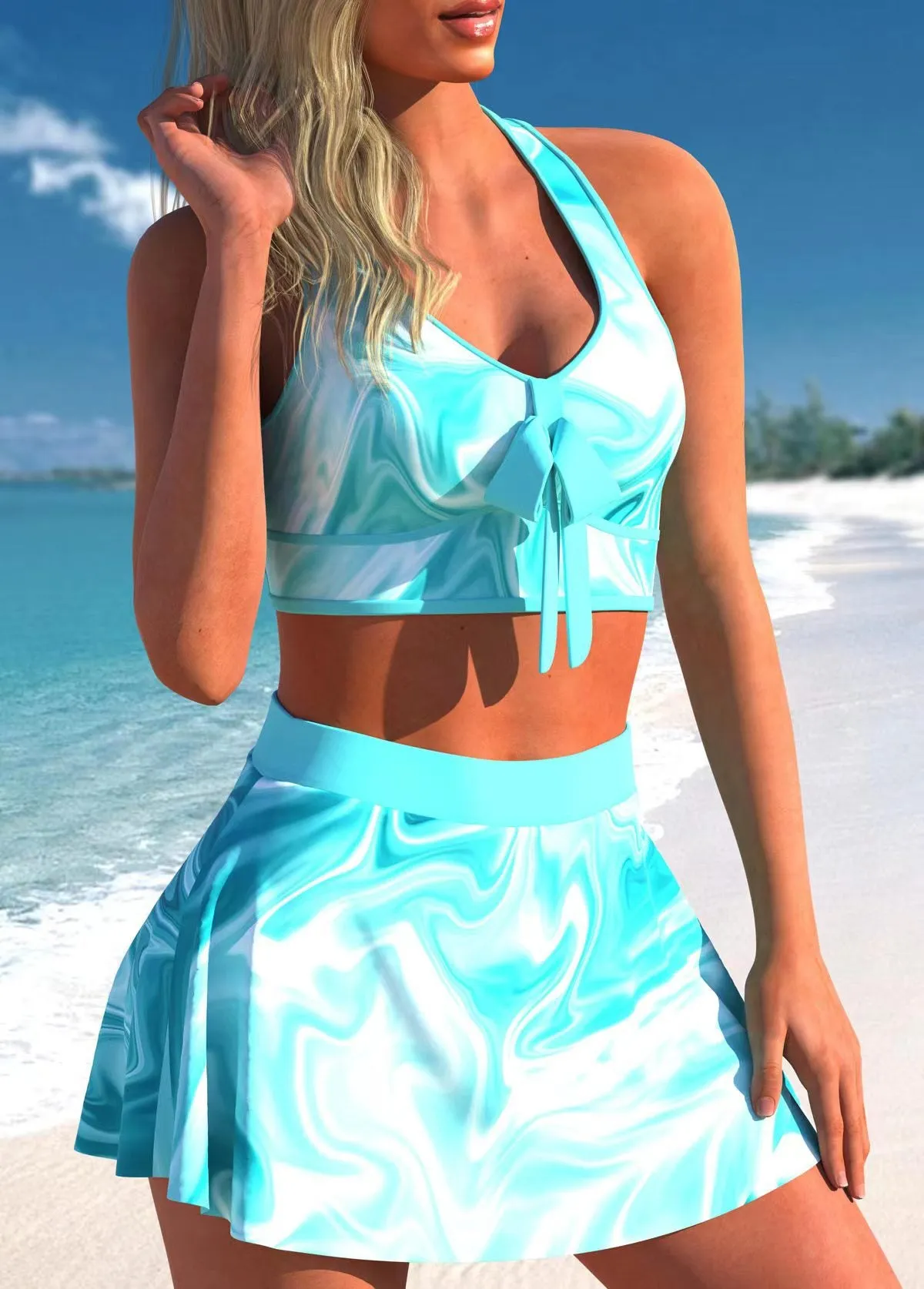 Women’s Halter Neck Two Piece Swimsuit with Skirt