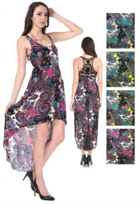 women's lace back long sundresses - asst. ornate prints Case of 48